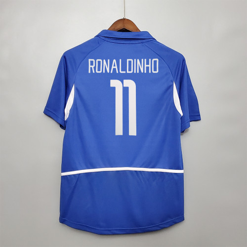 Retro Jersey 2002 Brazil RONALDINHO 11 Away Blue Soccer Jersey Vintage Brasil Camisetas de Futbol