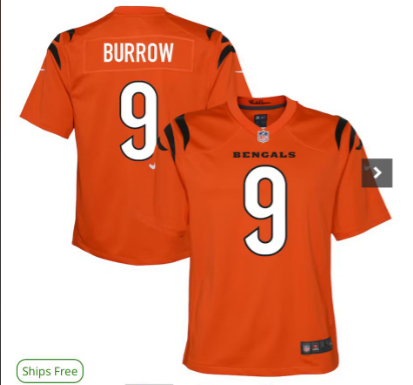 Youth Cincinnati Bengals Joe Burrow Orange Game Jersey