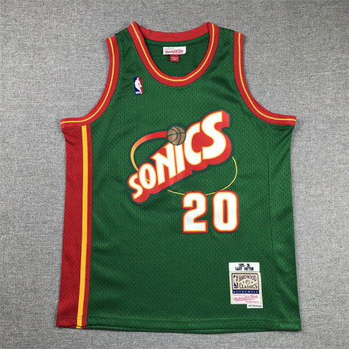 Youth Mitchell&ness 1995-96 Oklahoma City Thunder 20 PAYTON Green NBA Jersey Child Seattle SuperSonics Basketball Shirt