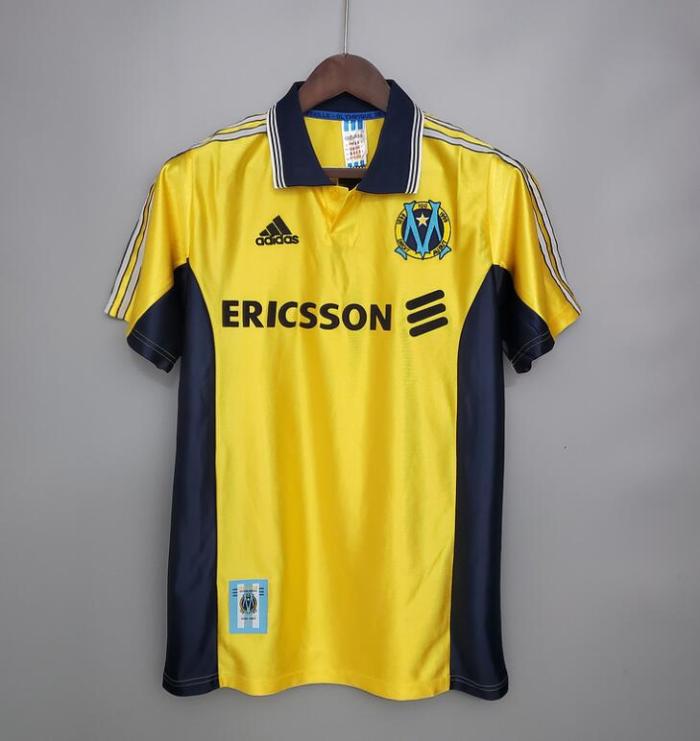 Retro Jersey 1998-1999 Marseille PIRES 7 Away Yellow Soccer Jersey Vintage Football Shirt