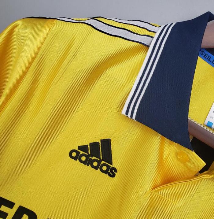 Retro Jersey 1998-1999 Marseille PIRES 7 Away Yellow Soccer Jersey Vintage Football Shirt
