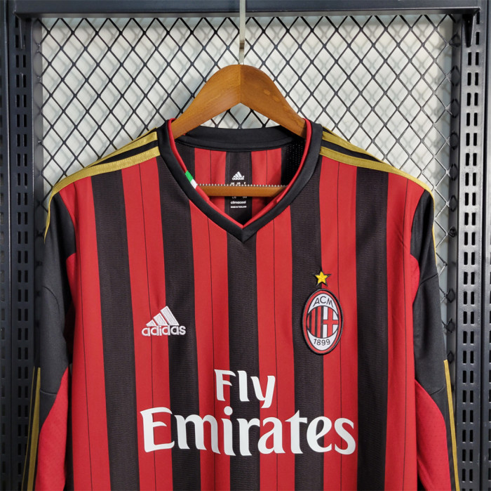Retro Jersey Long Sleeve 2013-2014 AC Milan Home Soccer Jersey Vintage Football Shirt