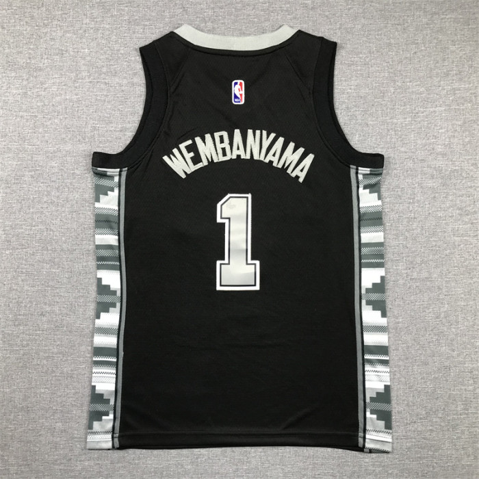 Youth 2023 Statement Edition San Antonio Spurs 1 WEMBANYAMA Black NBA Jersey Child Basketball Shirt