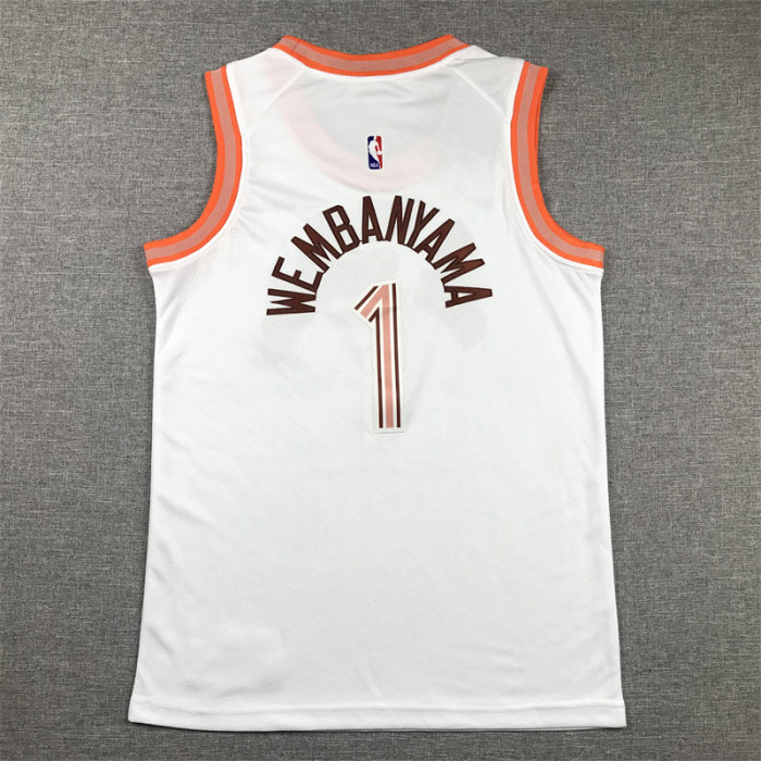 Youth 2024 City Editon San Antonio Spurs 1 WEMBANYAMA White NBA Jersey Child Basketball Shirt
