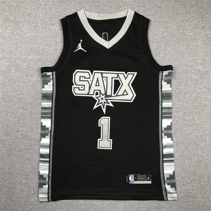 Youth 2023 Statement Edition San Antonio Spurs 1 WEMBANYAMA Black NBA Jersey Child Basketball Shirt