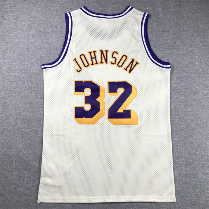 Mitchell&ness Los Angeles Lakers 32 JOHNSON Basketball Shirt Cream White NBA Jersey