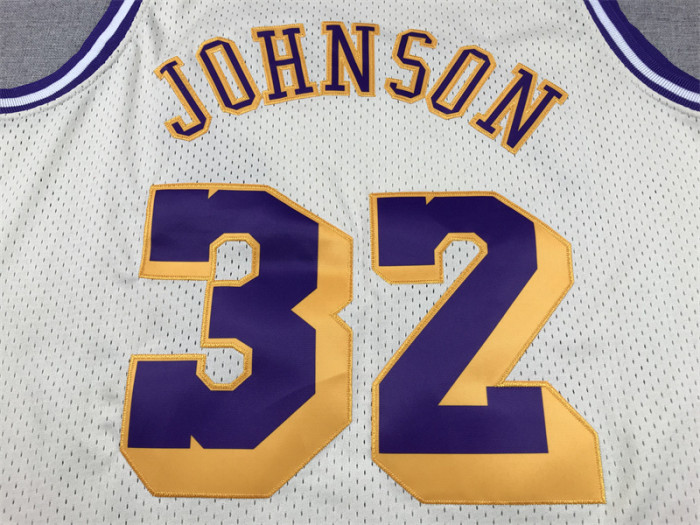 Mitchell&ness Los Angeles Lakers 32 JOHNSON Basketball Shirt Cream White NBA Jersey