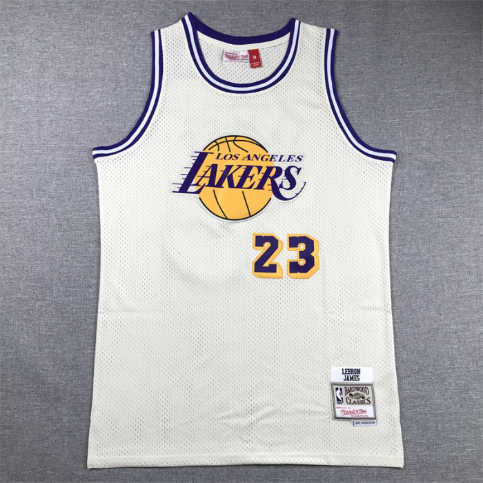 Mitchell&ness Los Angeles Lakers 23 JAMES Basketball Shirt Cream White NBA Jersey