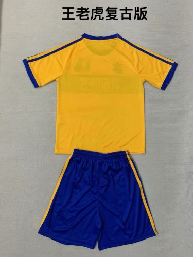 Retro Youth Uniform Tigres Yellow Soccer Jersey Shorts Vintage Child Football Kit