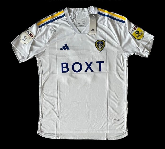 with Champions EFL Patch Fans Version 2023-2024 Leeds United 44 GRUEV Home Soccer Jersey Football Shirt