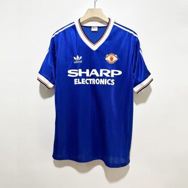 Retro Jersey 1982-1983 Manchester United Third Away Blue Soccer Jeresy Vintage Football Shirt