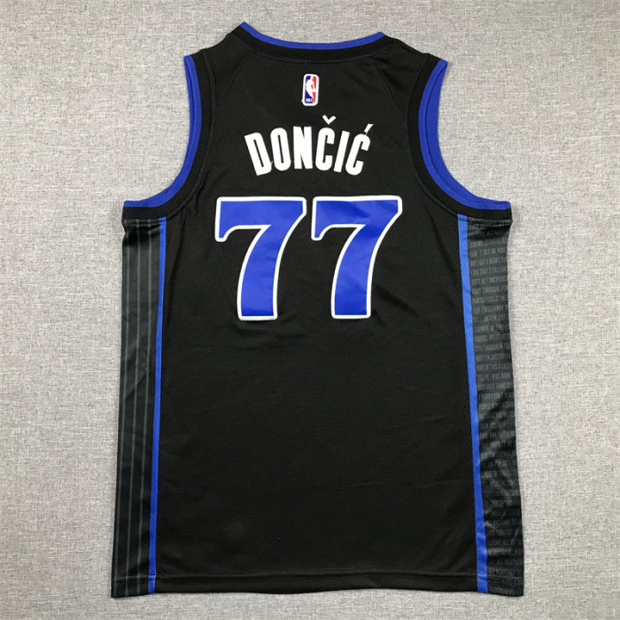 Youth 2024 City Edition Dallas Mavericks DONCIC 77 Dark Blue NBA Jersey Child Basketball Shirt