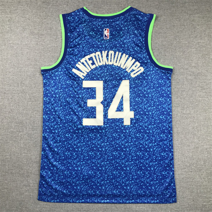 2024 City Edition Milwaukee Bucks 34 ANTETOKOUNMPO Blue NBA Shirt Basketball Jersey