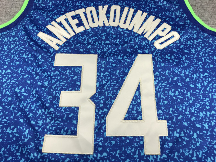2024 City Edition Milwaukee Bucks 34 ANTETOKOUNMPO Blue NBA Shirt Basketball Jersey