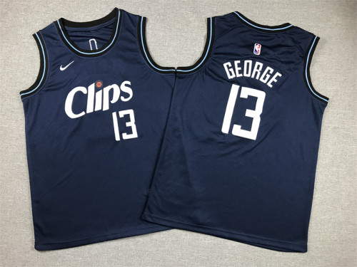 Youth 2024 City Edition Los Angeles Clippers 13 GEORGE Dark Blue NBA Jersey Child Basketball Shirt