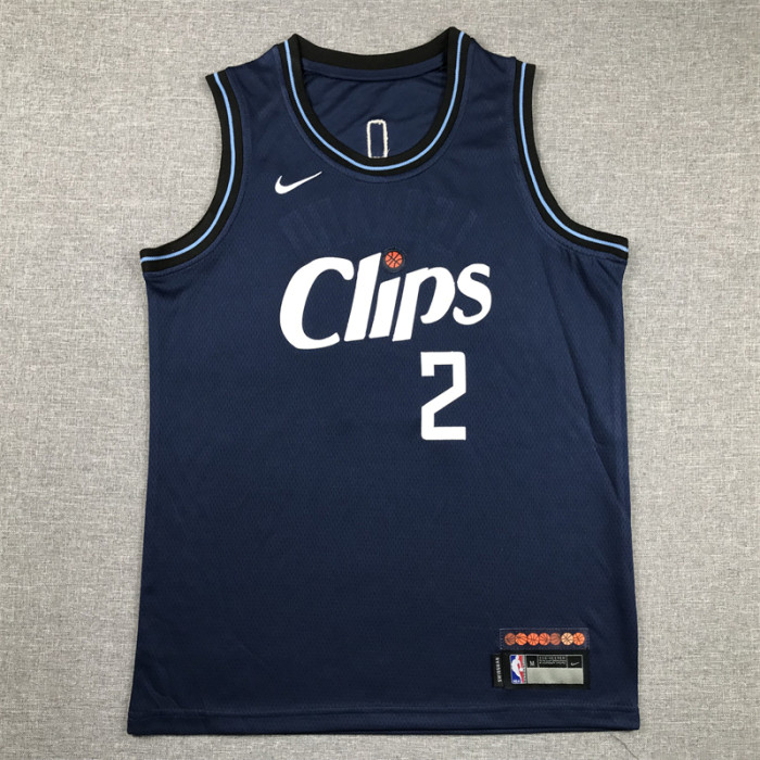 Youth 2024 City Edition Los Angeles Clippers 2 LEONARD Dark Blue NBA Jersey Child Basketball Shirt