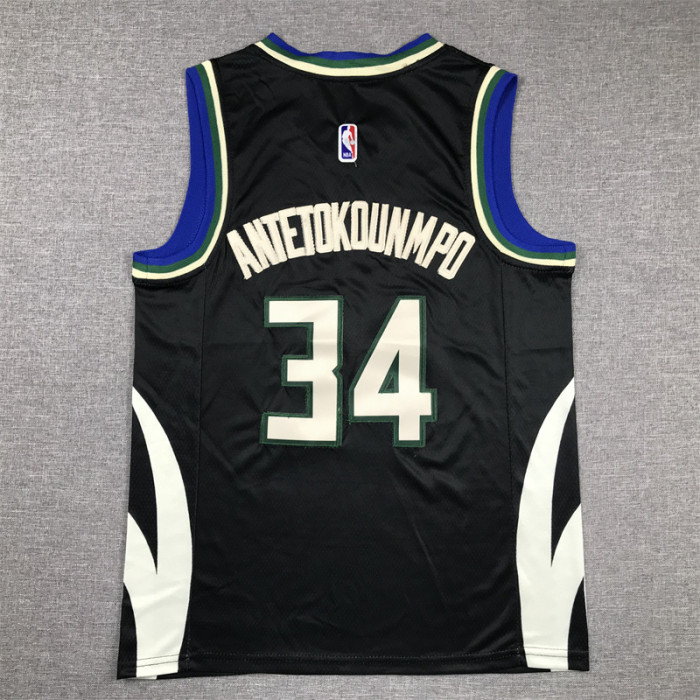 Youth Statement Edition Milwaukee Bucks 34 ANTETOKOUNMPO Black NBA Shirt Child Basketball Jersey