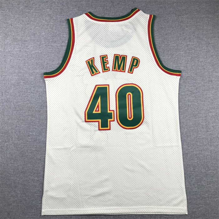 Mitchell&ness Oklahoma City Thunder 40 SHAWN KEMP Cream White NBA Jersey Seattle SuperSonics Basketball Shirt