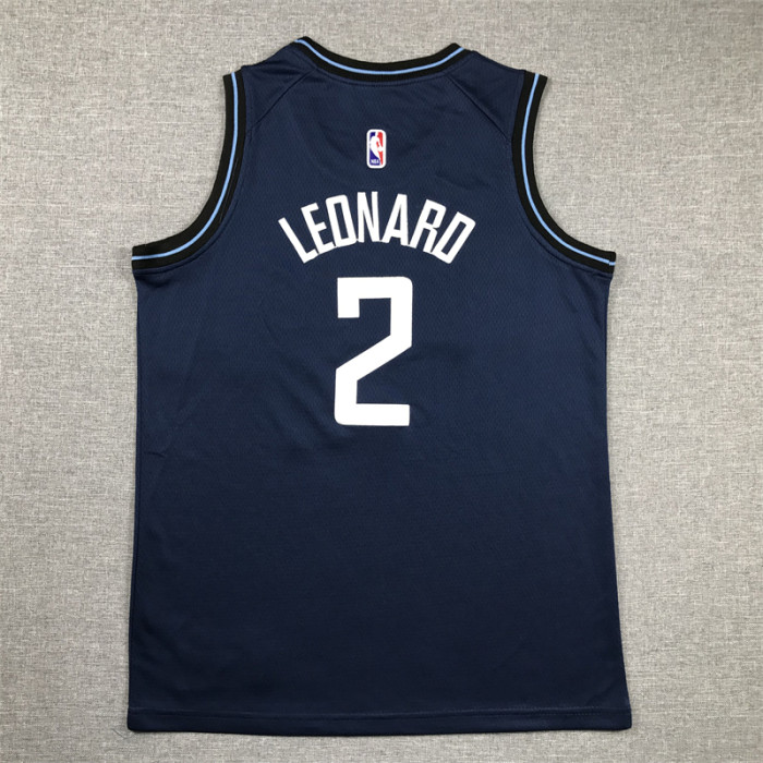 Youth 2024 City Edition Los Angeles Clippers 2 LEONARD Dark Blue NBA Jersey Child Basketball Shirt
