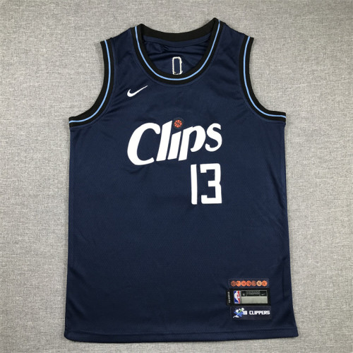Youth 2024 City Edition Los Angeles Clippers 13 GEORGE Dark Blue NBA Jersey Child Basketball Shirt