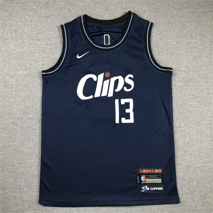 Youth 2024 City Edition Los Angeles Clippers 13 GEORGE Dark Blue NBA Jersey Child Basketball Shirt