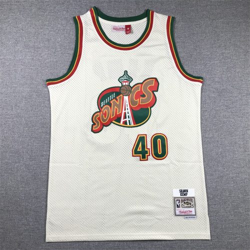 Mitchell&ness Oklahoma City Thunder 40 SHAWN KEMP Cream White NBA Jersey Seattle SuperSonics Basketball Shirt
