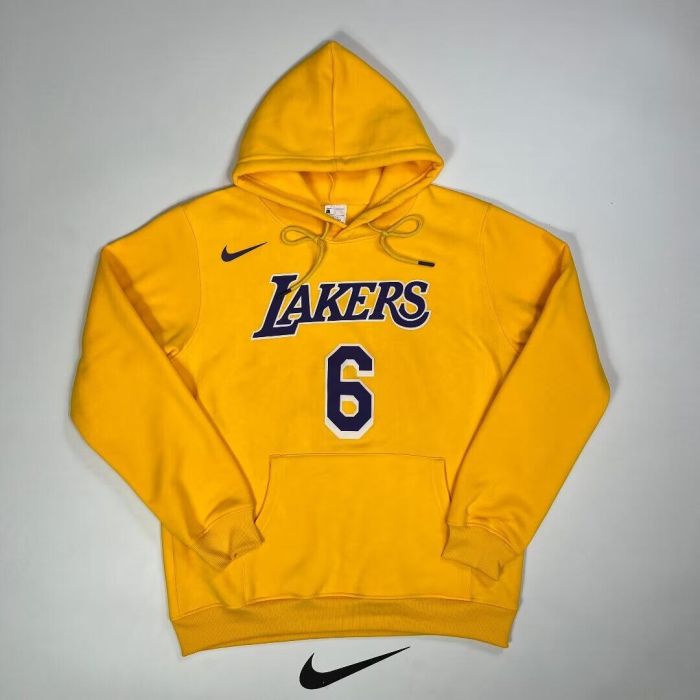 Los Angeles Lakers 6 JAMES NBA Hoodie Basketball Hoody White Yellow Cotton Sweater