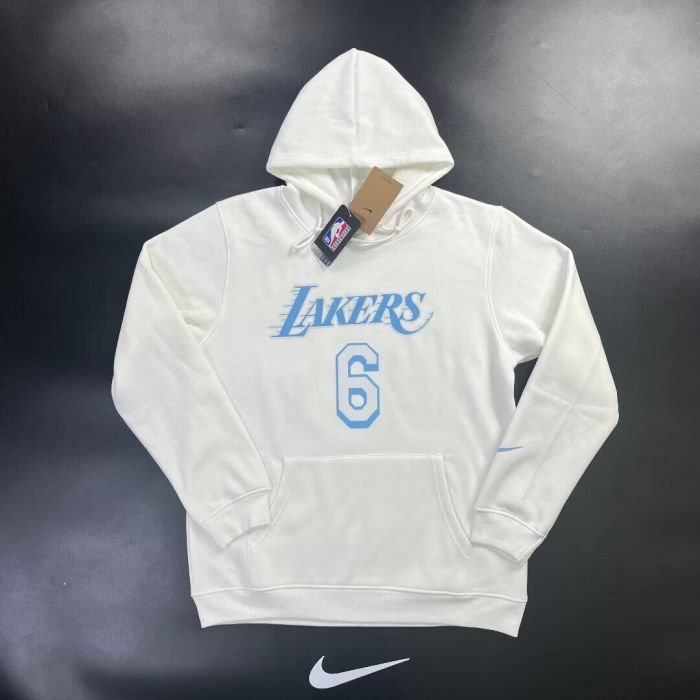 Los Angeles Lakers 6 JAMES NBA Hoodie Basketball Hoody White Yellow Cotton Sweater