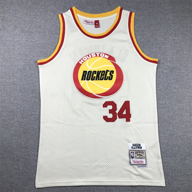 Houston Rockets OLAJUWON 34 Cream White Basketball Shirt NBA Jersey