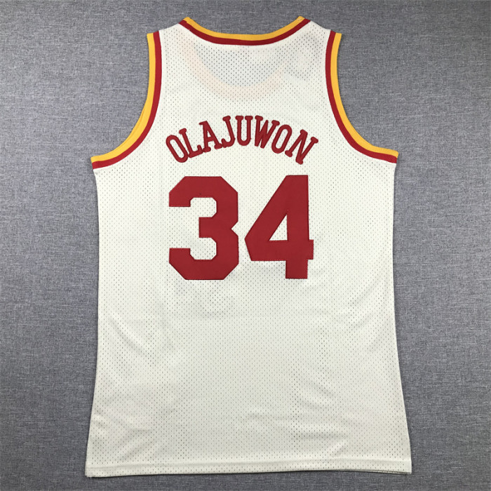 Houston Rockets OLAJUWON 34 Cream White Basketball Shirt NBA Jersey