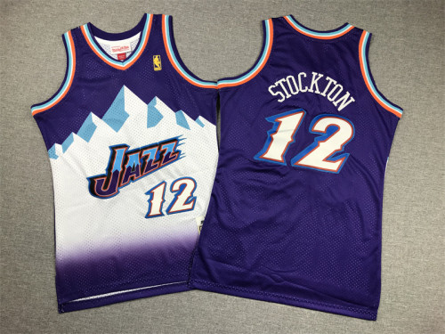 Youth Mitchell&ness 1996-97 Utah Jazz 12 STOCKTON Purple NBA Jersey Child Seattle SuperSonics Basketball Shirt