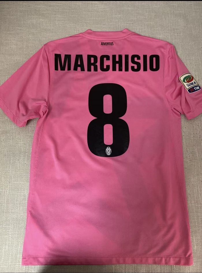 with Scudetto+Serie A Patch Retro Jersey 2012-2013 Juventus MARCHISIO 8 Away Pink Soccer Jersey Vintage Football Shirt