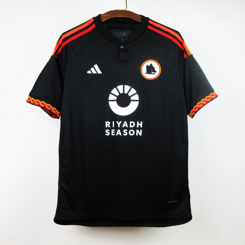 with Riyadh Season+Auberge Resorts Maillot As Roma Fan Version 2023-2024 As Roma Third Away black Soccer Jersey