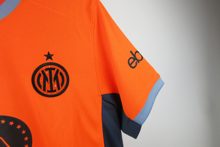 with Sponor Logo+Coppa Italia Patch Fan Version 2023-2024 Inter Milan Third Away Orange Soccer Jersey Inter Football Shirt