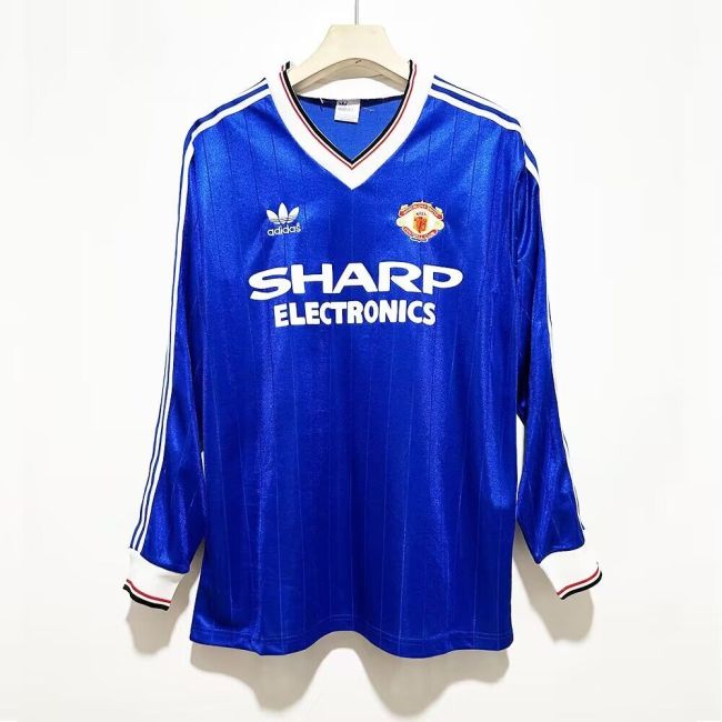 Long Sleeve Retro Jersey 1982-1983 Manchester United Away Blue Soccer Jersey Vintage Football Shirt