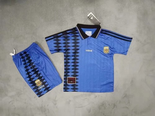 Retro Youth Uniform 1994 Argentina Away Blue Soccer Jersey Shorts Vintage Child Football Kit