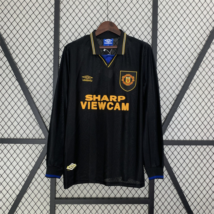 Long Sleeve Retro Jersey 1993-1994 Manchester United Away Black Soccer Jersey Vintage Football Shirt