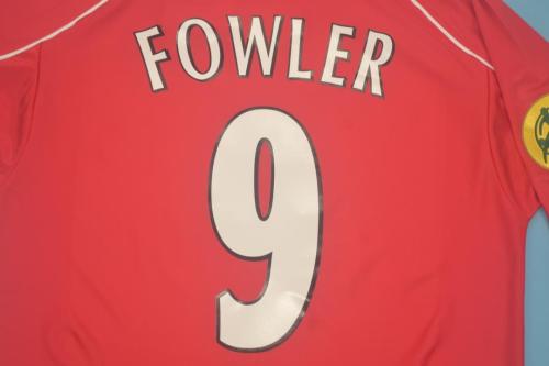 with Gold Patch Retro Jersey 2001 Liverpool FOWLER 9 UEFA Cup Final Home Soccer Jersey Vintage Football Shirt