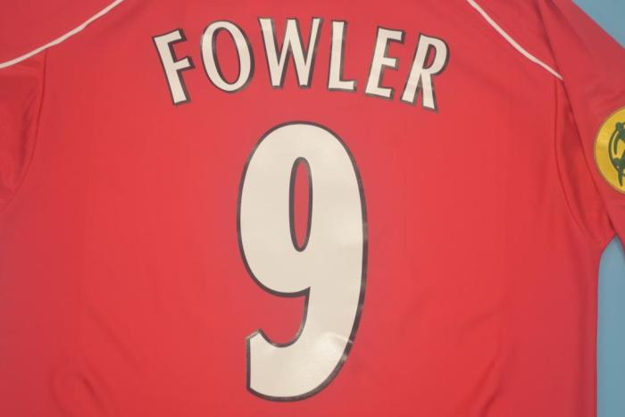 with Gold Patch Retro Jersey 2001 Liverpool FOWLER 9 UEFA Cup Final Home Soccer Jersey Vintage Football Shirt