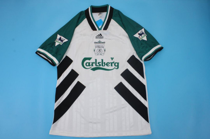 with EPL Patch Retro Jersey 1993-1995 Liverpool FOWLER 23 Away White Soccer Jersey Vintage Football Shirt