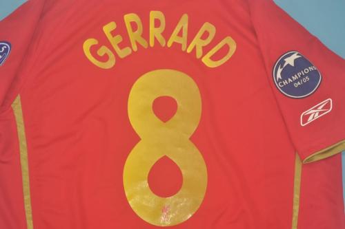 with UCL Patch Retro Jersey 2005-2006 Liverpool GERRARD 8 Home Soccer Jersey Red Vintage Football Shirt