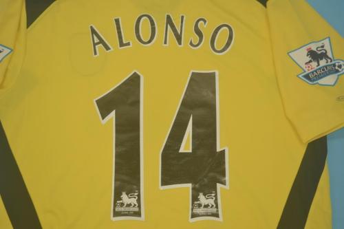 with EPL Patch Retro Jersey 2004-2005 Liverpool ALONSO 14 Away Yellow Soccer Jersey Vintage Football Shirt