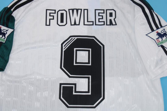 with EPL Patch Retro Jersey 1993-1995 Liverpool  FOWLER 9 Away White Soccer Jersey Vintage Football Shirt