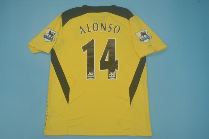 with EPL Patch Retro Jersey 2004-2005 Liverpool ALONSO 14 Away Yellow Soccer Jersey Vintage Football Shirt