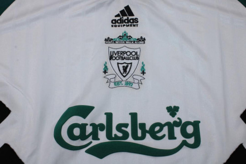 Retro Jersey Long Sleeve 1993-1995 Liverpool Away White/Green Soccer Jersey
