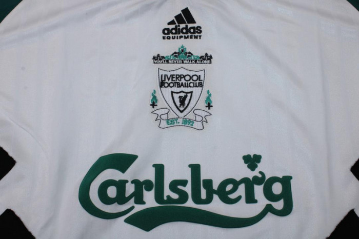 Retro Jersey Long Sleeve 1993-1995 Liverpool Away White/Green Soccer Jersey