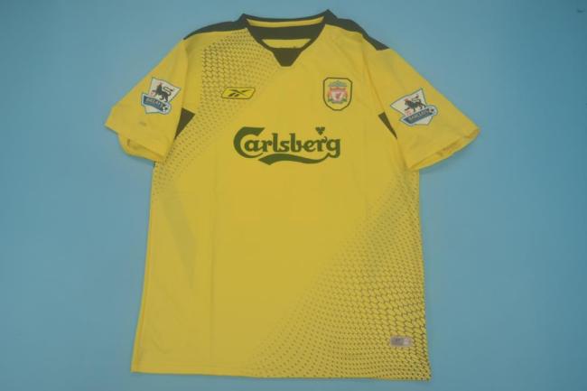 with EPL Patch Retro Jersey 2004-2005 Liverpool Away Yellow Soccer Jersey Vintage Football Shirt