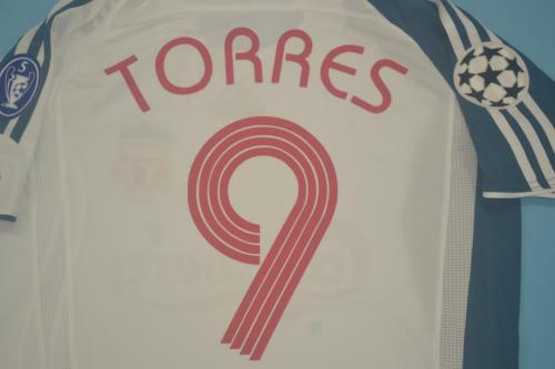 with UCL Patch Retro Jersey 2006-2008 Liverpool TORRES 9 Away White Soccer Jersey Vintage Football Shirt