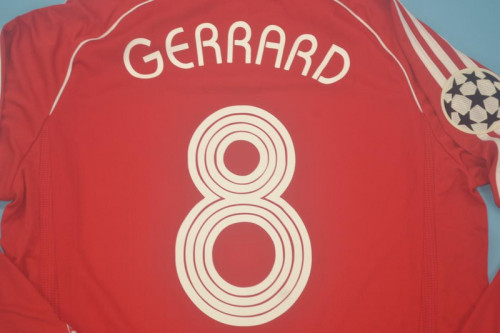 with Front Lettering+UCL Patch Retro Jersey 2006-2008 Liverpool GERRARD 8 Home Soccer Jersey Vintage Football Shirt
