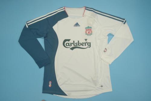 Long Sleeve Retro Jersey 2006-2007 Liverpool 8 GERRARD Away White Soccer Jersey